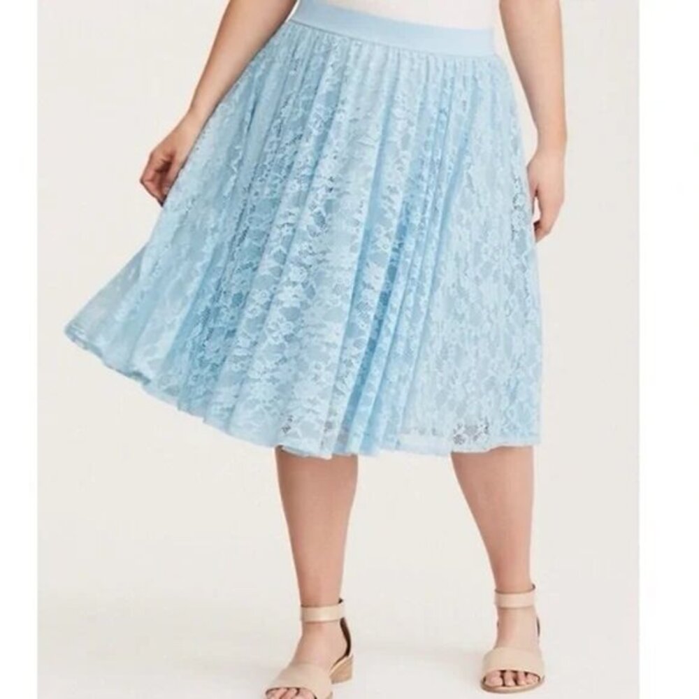 Torrid Baby Blue Floral Lace Lined Midi Skirt